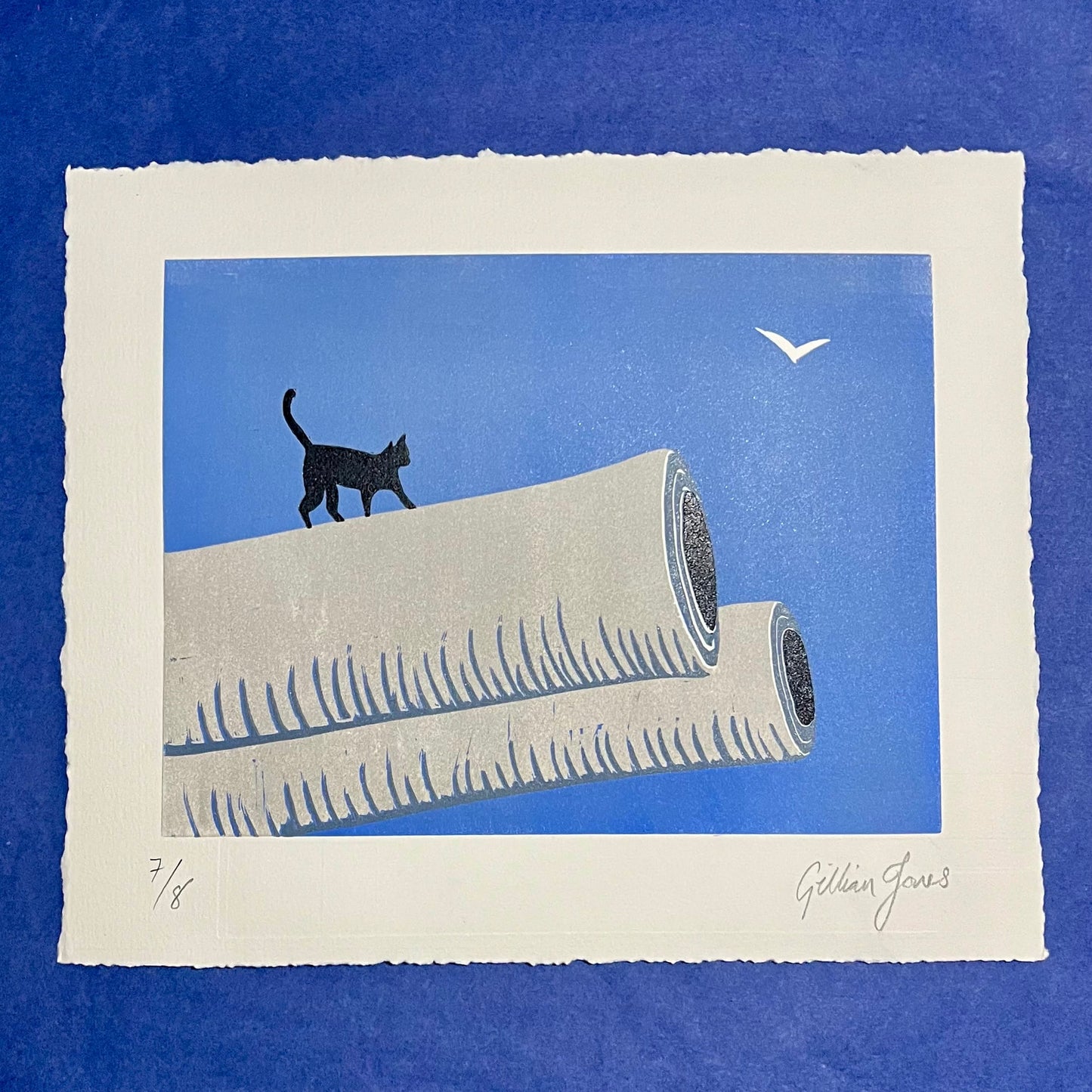 HMS Queen Elizabeth Cat Mascot Lino Print