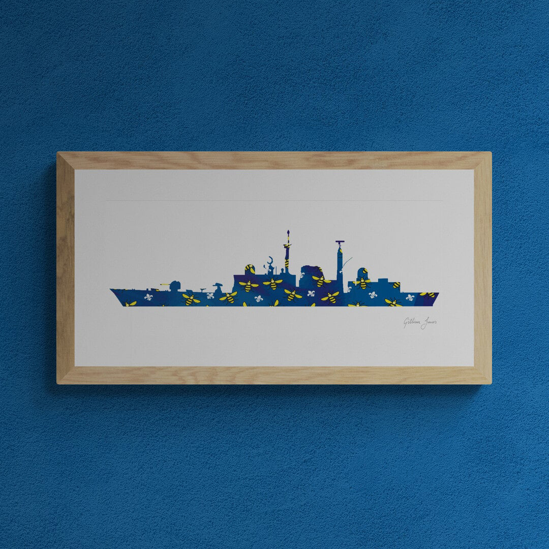 HMS Manchester (D95) Bees & Fleur de Lis Print