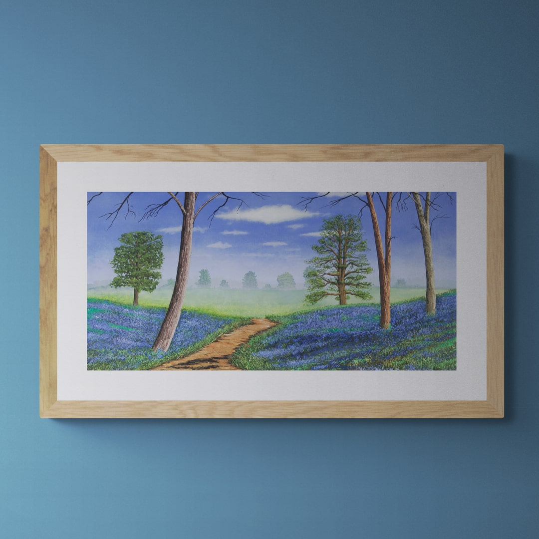 A picture by Jim Simpson called A Carpet of Bluebells in an oak frame