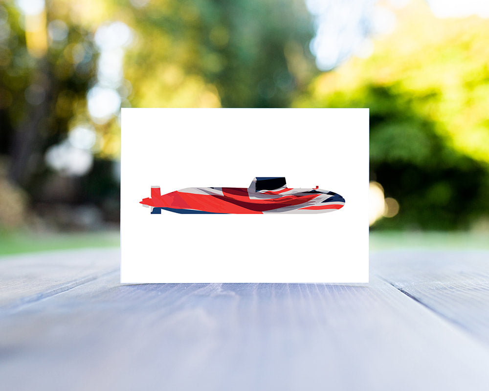 Astute Class Union Flag greeting card by Gillian Jones. Royal Navy submarine.