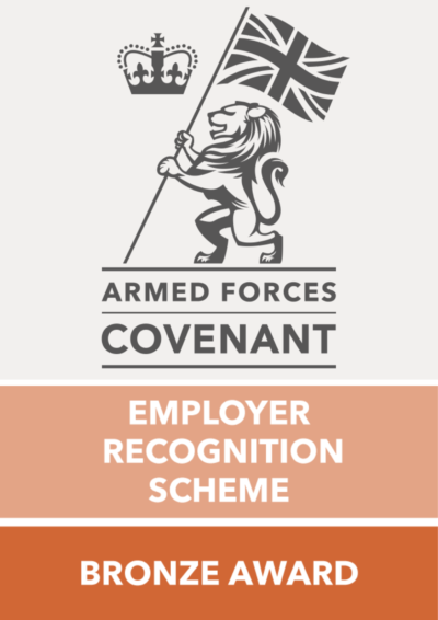 A crest with the text Armed Forces Covenant Employer Recognition Scheme Bronze Award on it