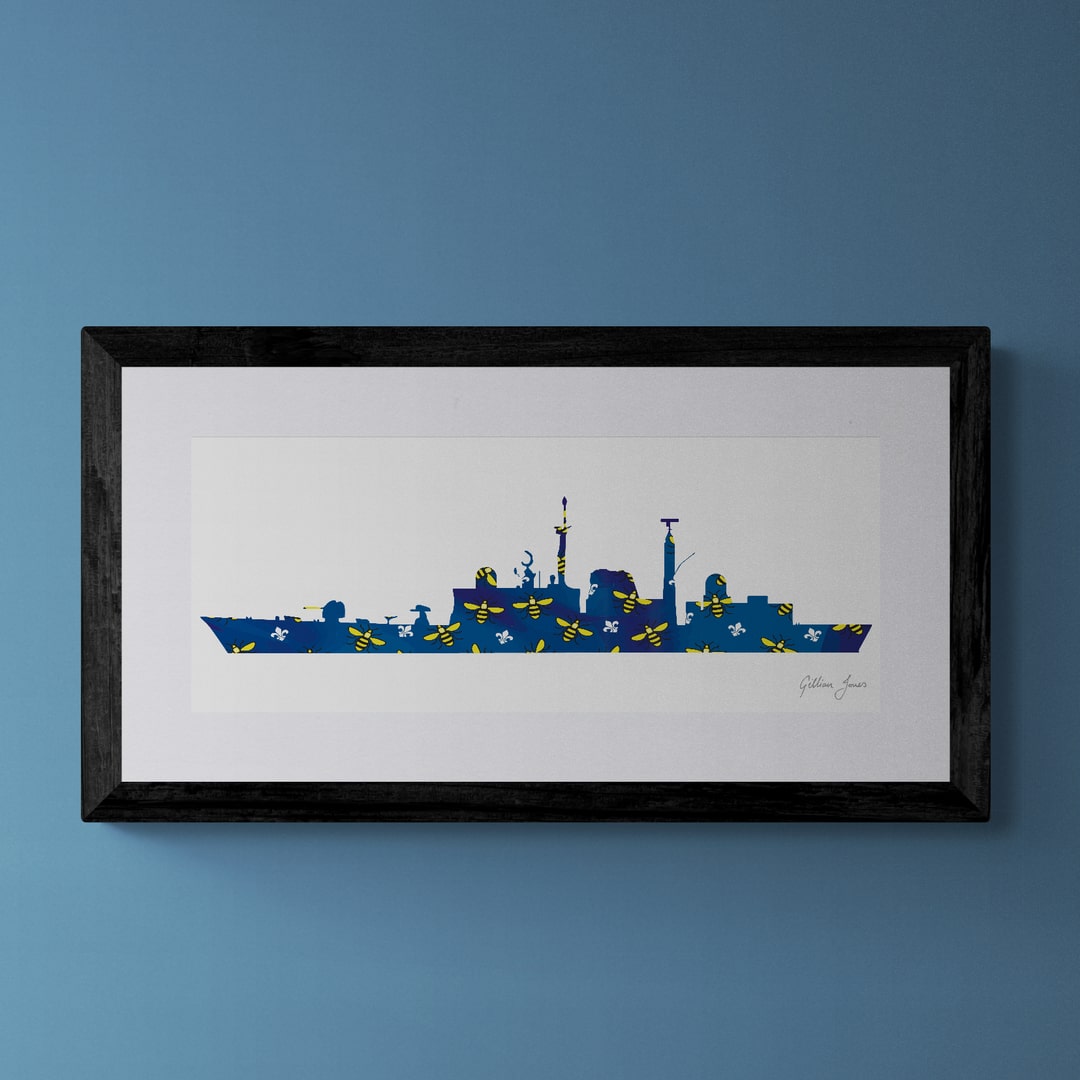 HMS Manchester (D95) Bees & Fleur de Lis Print