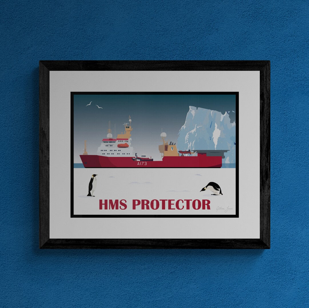 HMS Protector & The Penguins Print