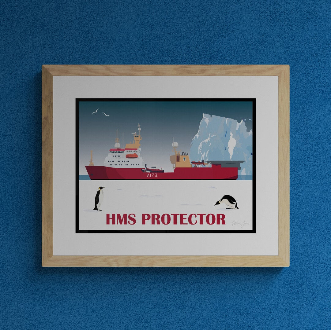 HMS Protector & The Penguins Print