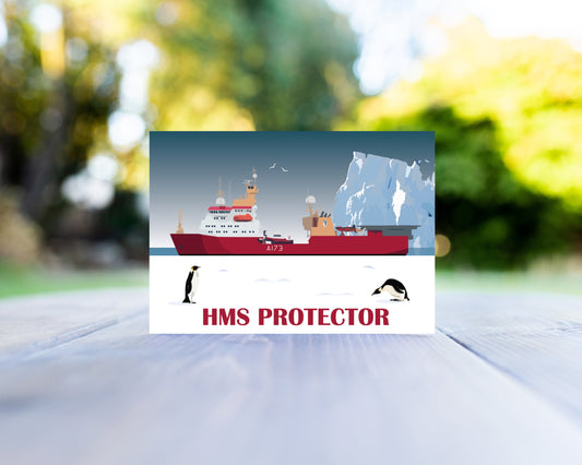 HMS Protector & The Penguins Greeting Card