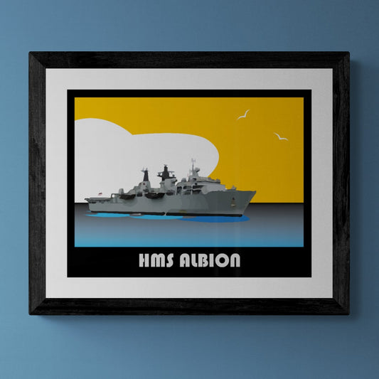 Albion Class Retro Print by Gillian Jones. HMS ALBION & HMS BULWARK.