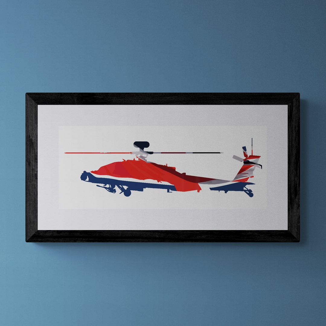 Union Flag Apache Print by Gillian Jones. British Army helicopter.