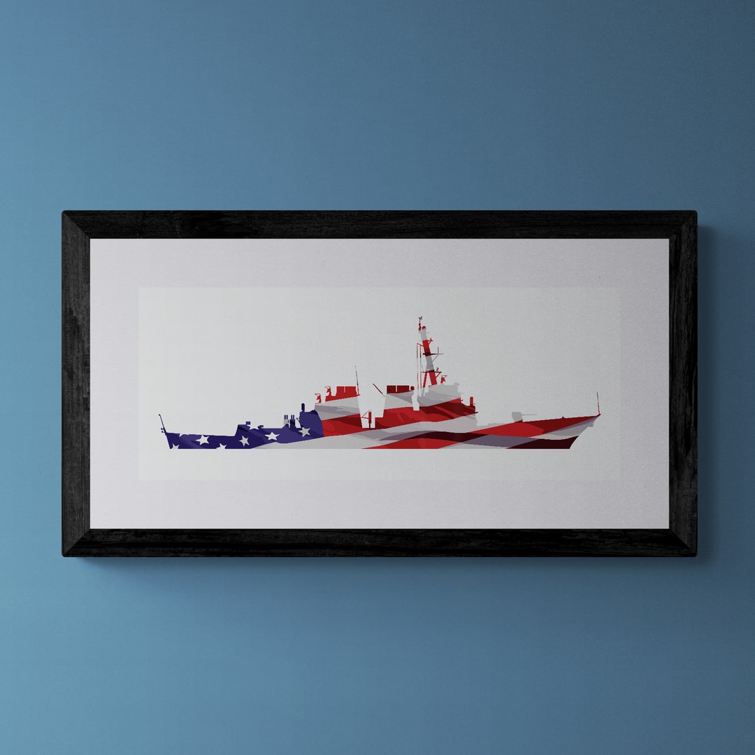 US Flag Stars and Stripes Arleigh Burke Class print by Gillian Jones. US Navy ship.