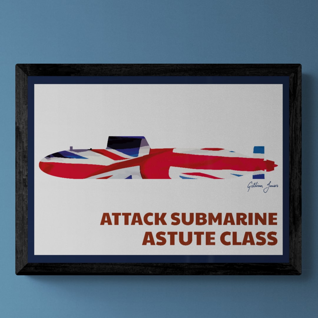 Astute Class submarine poster by Gillian Jones. Royal Navy submarine.