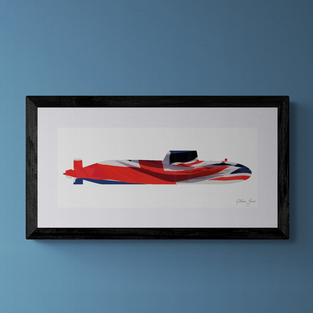 Astute Class Union Flag print by Gillian Jones. Royal Navy submarine.