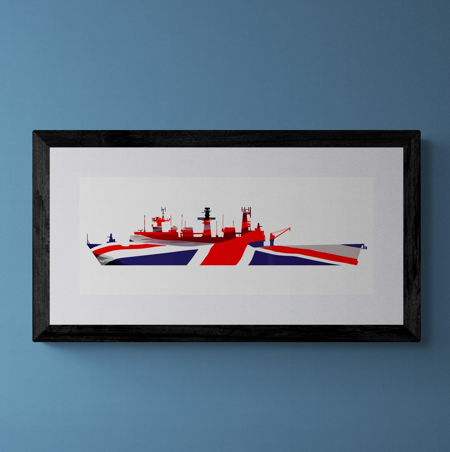 Union Flag Albion Class print framed in a black frame. HMS ALBION and HMS BULWARK.