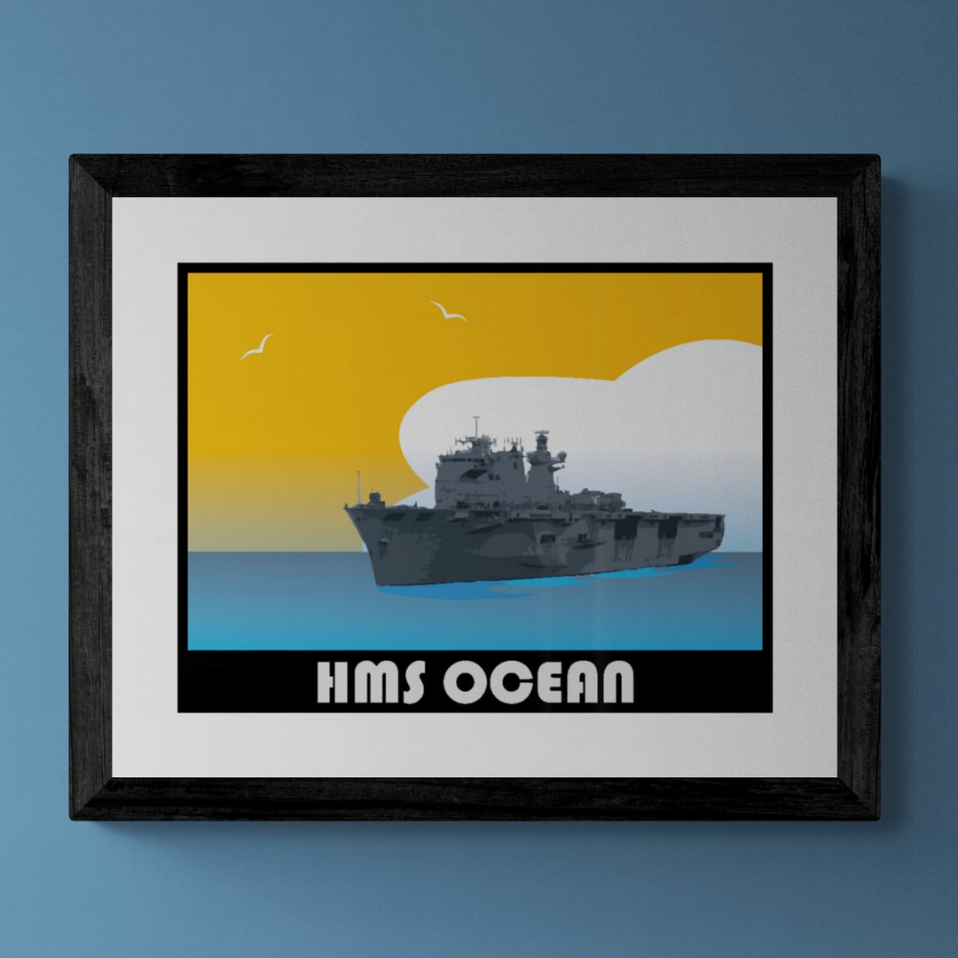 HMS Ocean Retro Print