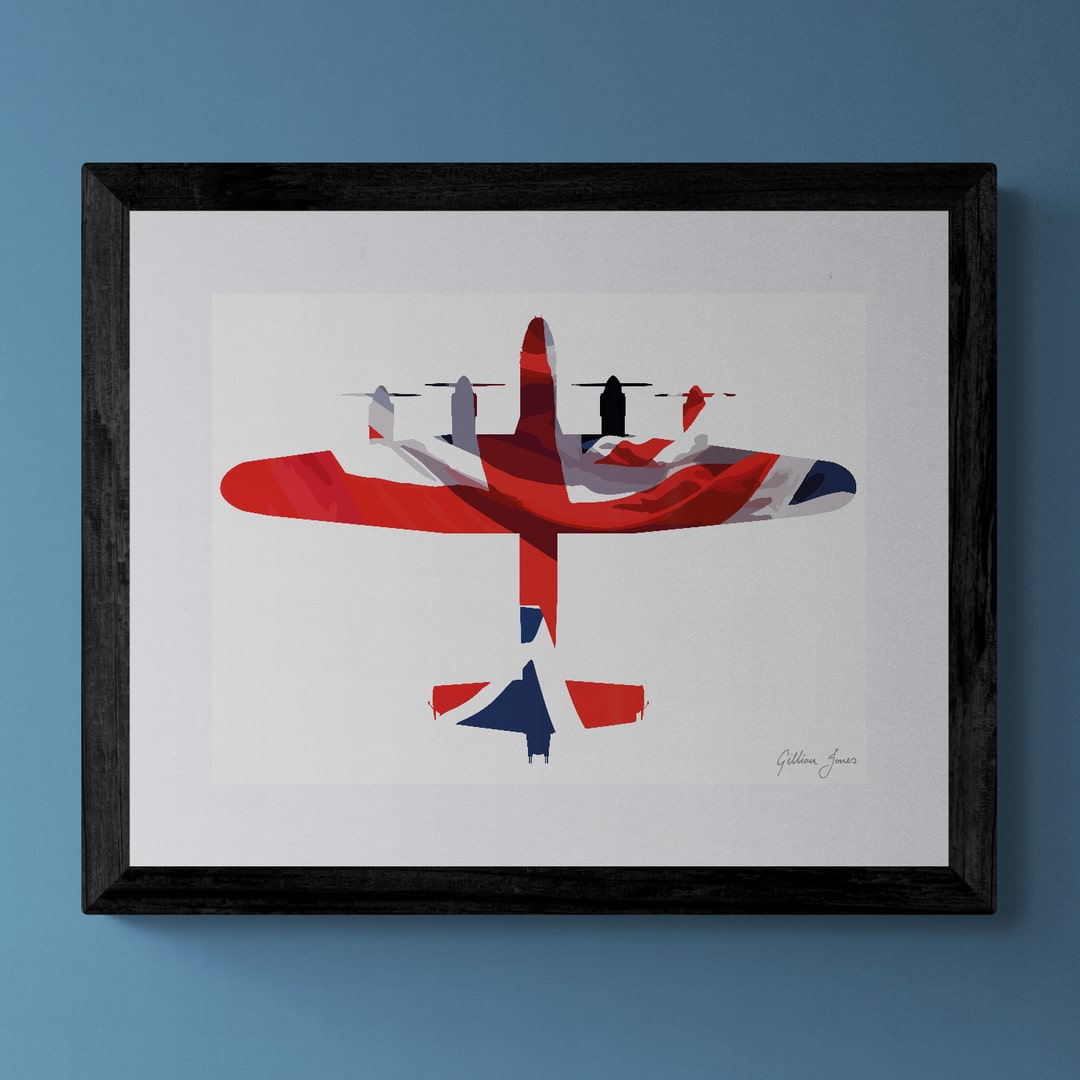 Avro Lancaster Union Flag print by Gillian Jones. Royal Air Force Bomber Command.