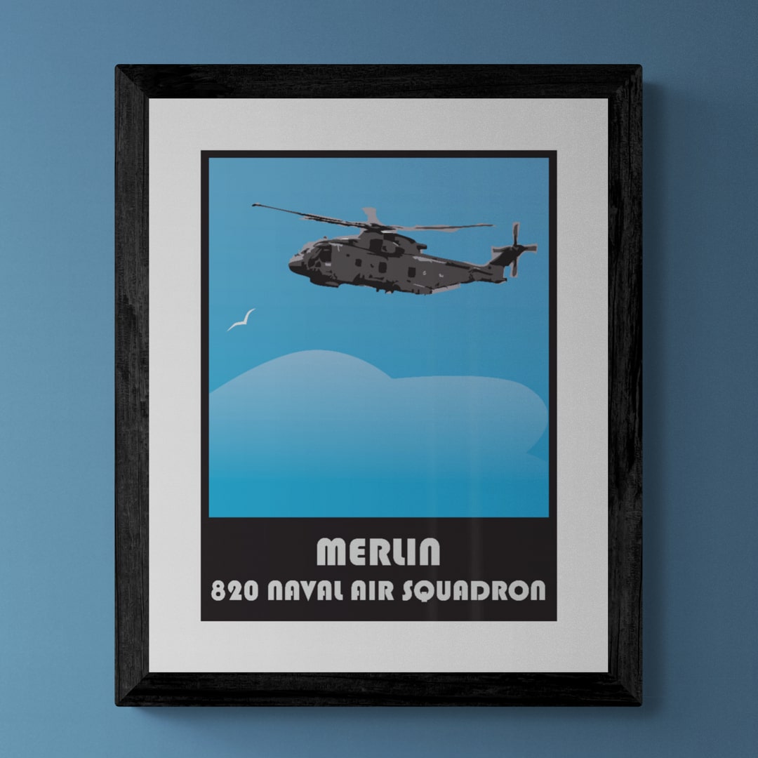 Merlin Helicopter Retro Print
