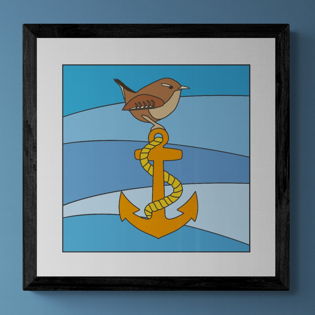 Stained Glass Style Wren & Anchor Limited Edition Print